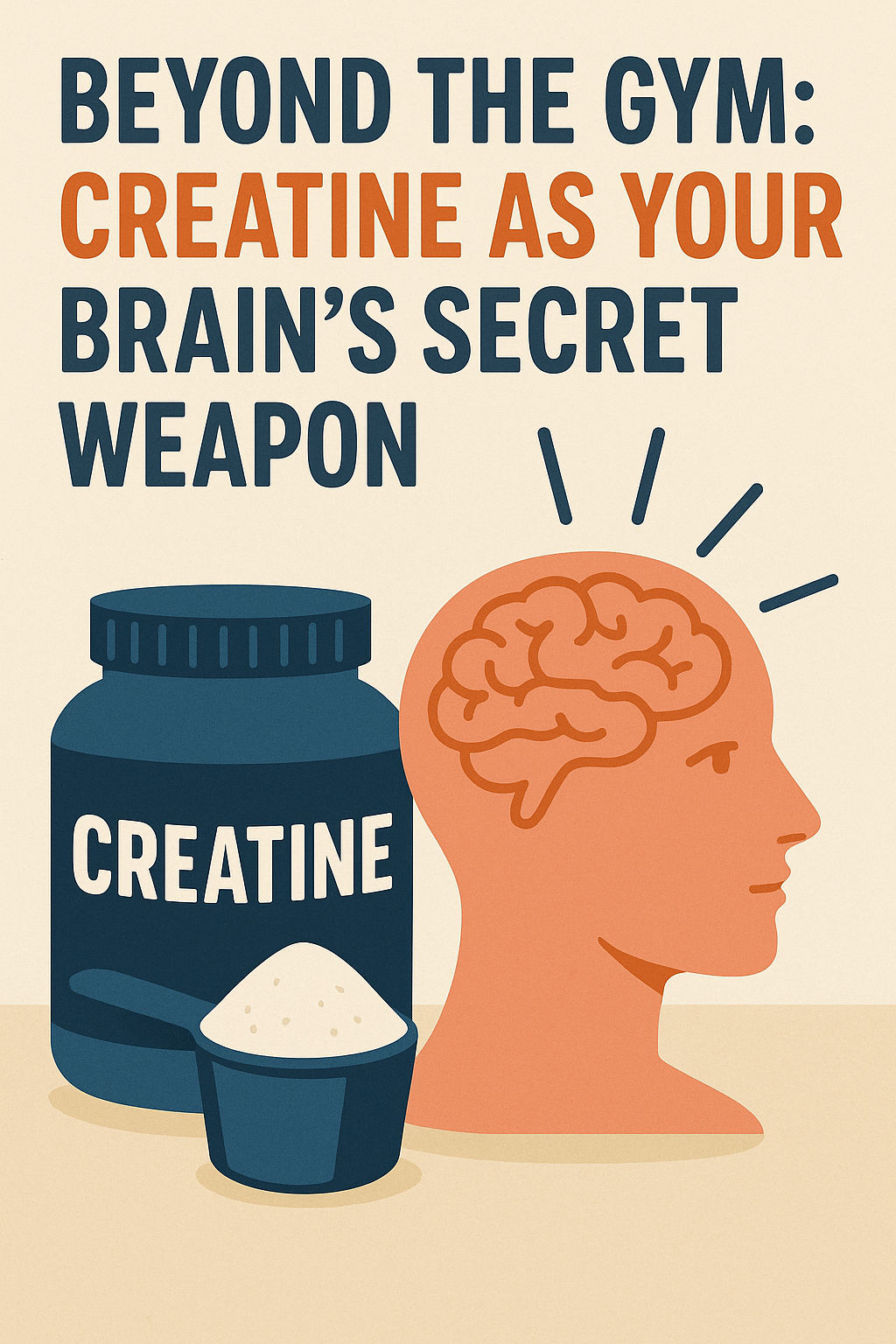 Illustration of a brain being powered by creatine molecules